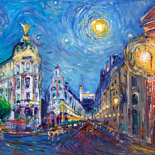 Lichter von Madrid. Sternennacht über der Gran Vía