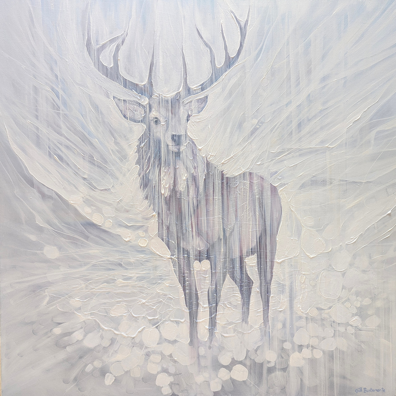 Resilience, a Winter White Stag Painting
