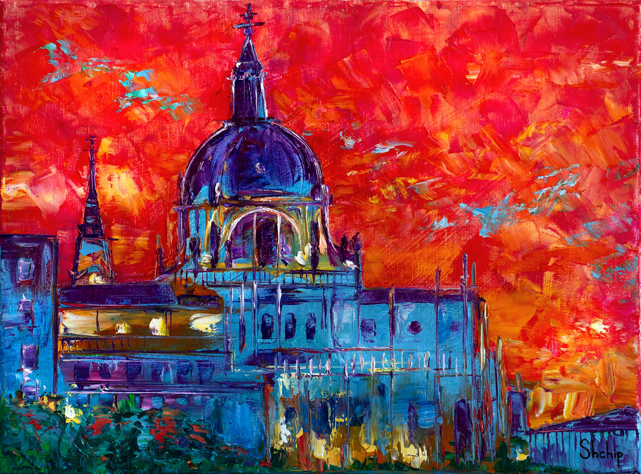 Cathédrale de l'Almudena au coucher du soleil