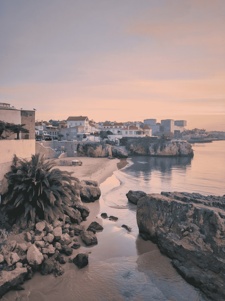 First Pink Light Over the Atlantic Ocean in Cascais, Portugal