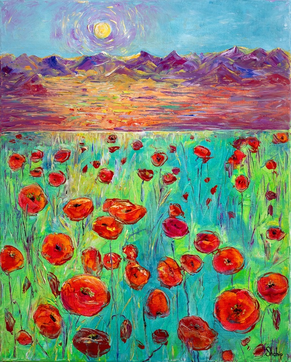 Poppy Field Beneath the Pyrenees