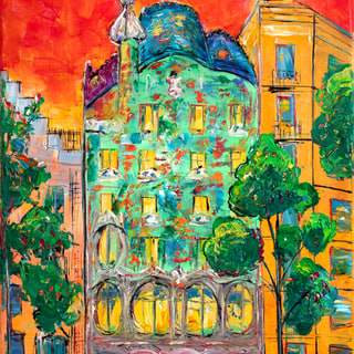 Casa Batlló unter rotem Himmel
