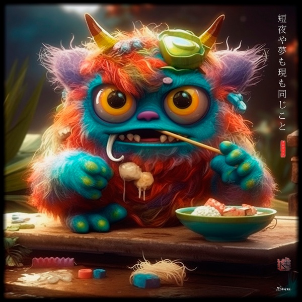 Flauschiges Monster beim Sushiessen RJ0016