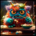Monstruo peludo comiendo sushi RJ0016