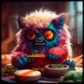 Monstruo peludo comiendo sushi RJ0026