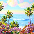 Palm Trees. Ocean. Flowers 3