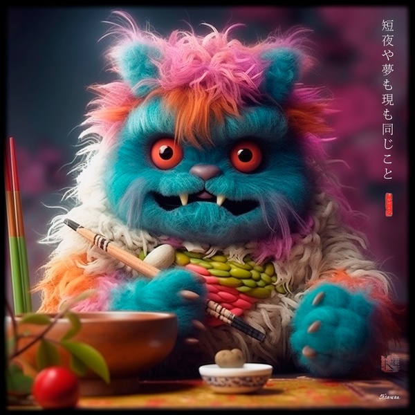 Monstruo peludo comiendo sushi RJ0024