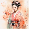 Maiko japonesa RJ0033 — Retrato de una joven geisha en acuarela