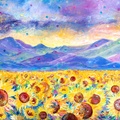 Campos de girasoles cerca de los Pirineos