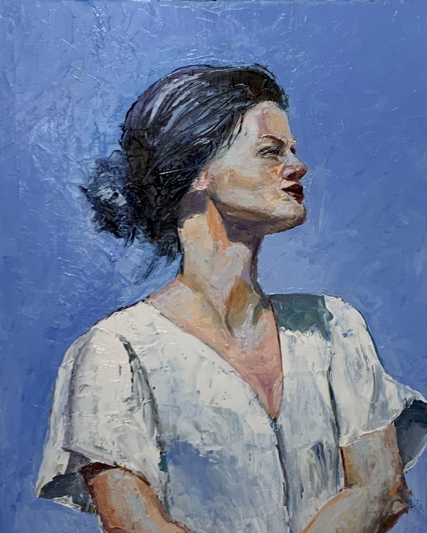 Woman in white dress.