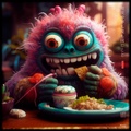 Monstruo peludo comiendo sushi RJ0022