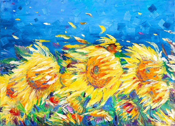 Sonnenblumen im Wind