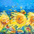Girasoles al viento