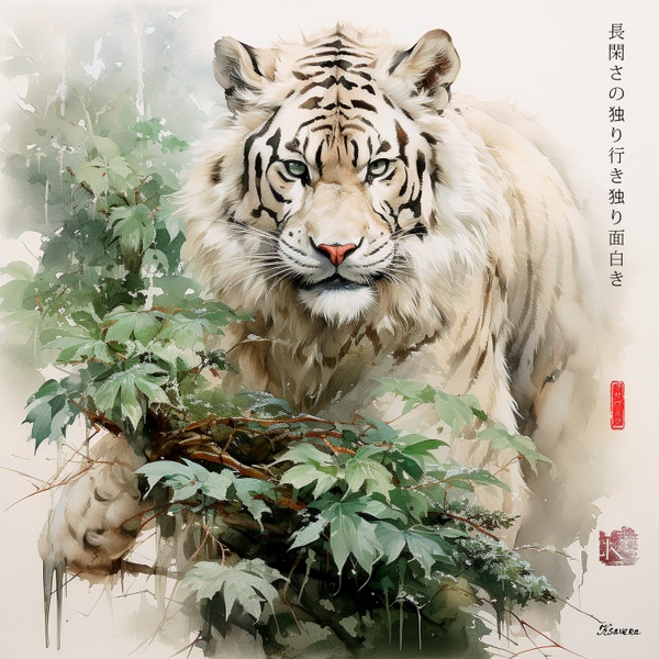 Japanese Tiger RJ0094 Foggy Rain Landscape Watercolour