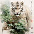 Japanese Tiger RJ0094 Foggy Rain Landscape Watercolour