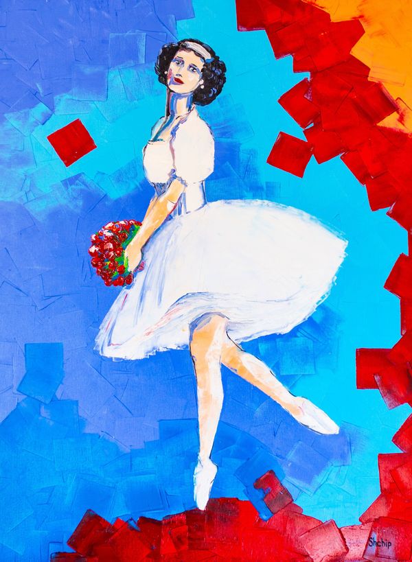 Ballerina With a Bouquet of Scarlet Roses