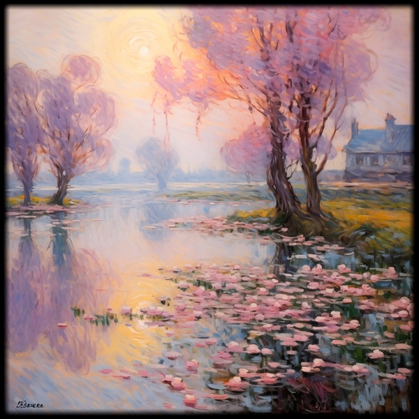 French Landscape Painting RJ0204 in the Impressionist style of Claude Monet