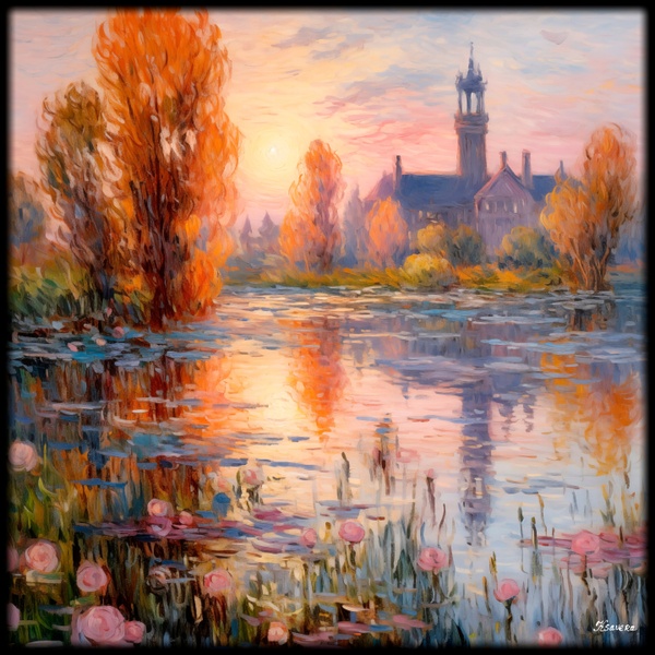 French Landscape Painting RJ0212 in the Impressionist style of Claude Monet