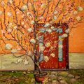 Árbol en flor frente a la puerta. Castelló d'Empúries