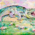 Crocodile and Water Lilies