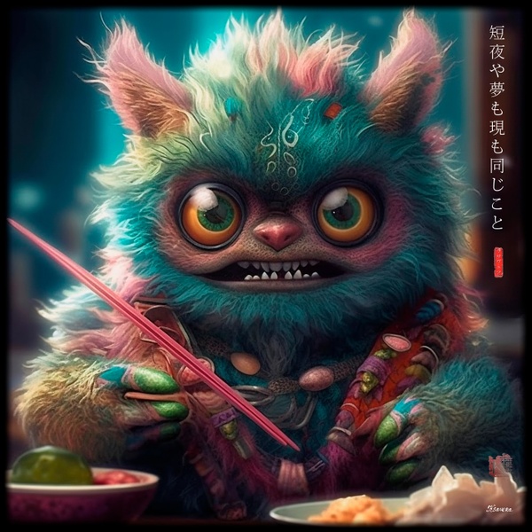 Monstruo peludo comiendo sushi RJ0013