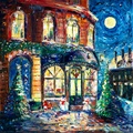 Antiguo café en la noche de Navidad