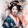 Japanese Maiko RJ0040 Girl Geisha Portrait Watercolour