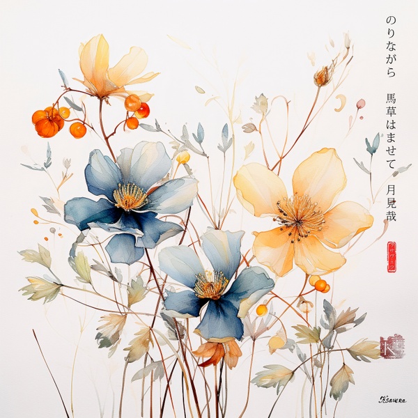 Japanese Flowers RJ0088 Foggy Landscape Watercolour