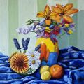 Bright Still Life Flowers and Fruit