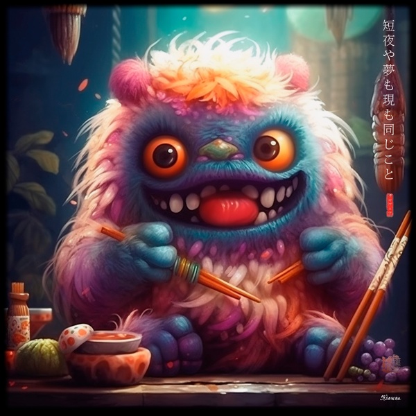 Flauschiges Monster beim Sushiessen RJ0017