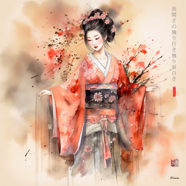 Maiko japonesa RJ0031 — Retrato de una joven en acuarela