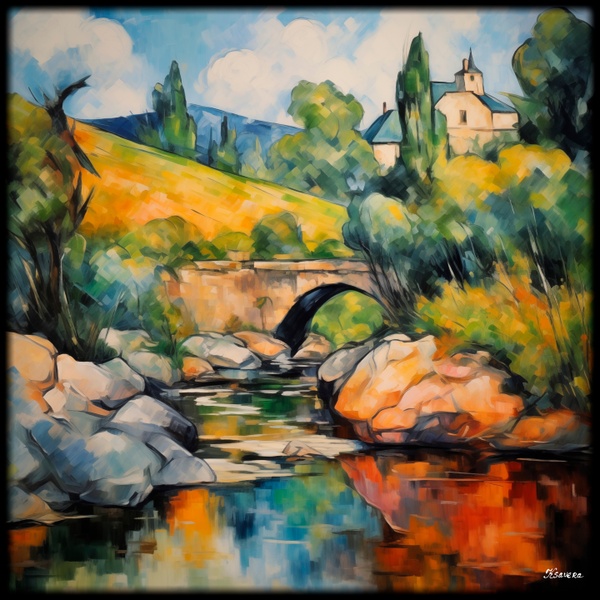 French landscape painting RJ0198 in the Post-Impressionist style of Paul Cézanne