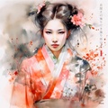 Maiko japonesa RJ0035 — Retrato de una joven geisha en acuarela