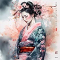 Japanese Maiko RJ0039 Girl Geisha Portrait Watercolour