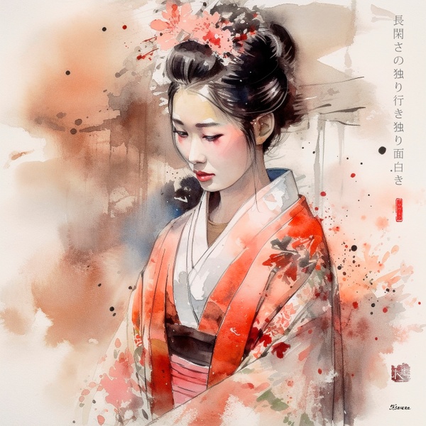 Japanese Maiko RJ0030 Girl Portrait Watercolour