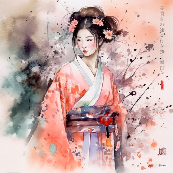 Japanese Maiko RJ0036 Girl Geisha Portrait Watercolour