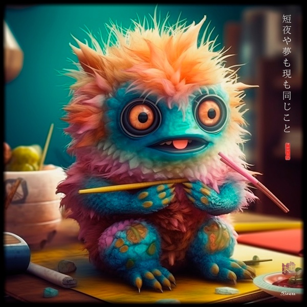 Flauschiges Monster beim Sushiessen RJ0028