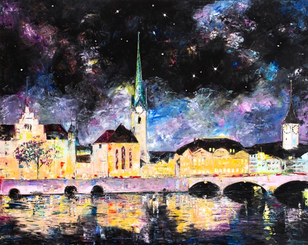 Zürichs Altstadt bei Nacht