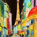 Calles de neón del París nocturno