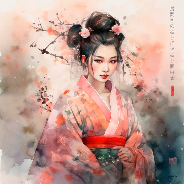 Maiko japonesa RJ0038 — Retrato de una joven geisha en acuarela