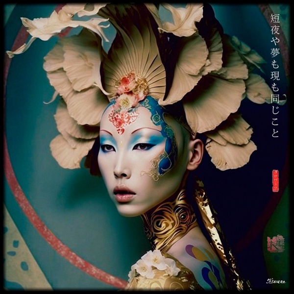 Diosa japonesa RJ0003 — Retrato fotográfico de geisha en estilo art nouveau