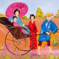Rickshaw japonés con pasajeros