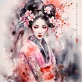 Maiko japonesa RJ0032 — Retrato de una joven geisha en acuarela