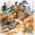 Pino japonés RJ0099 — Paisaje en acuarela