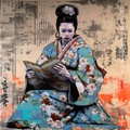 Maiko japonesa RJ0046 — Retrato tipográfico de una geiko, geisha