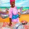 En el mercado de pescado junto al mar
